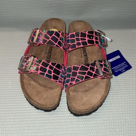 BIRKENSTOCK ARIZONA GATOR GLEAM RASPBERRY 2 BAND SANDALS NWT W40/9 Narrow - Picture 2 of 9